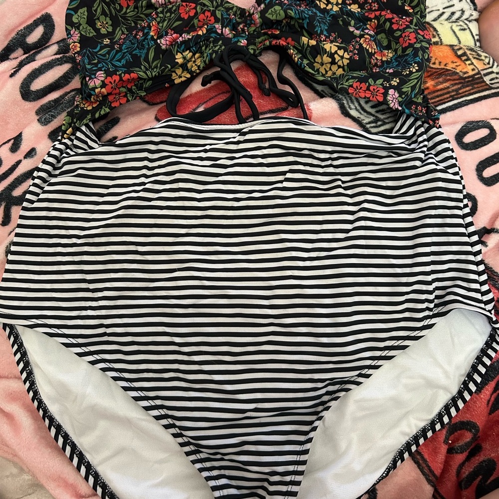 Time and Tru Black Floral Swimsuit